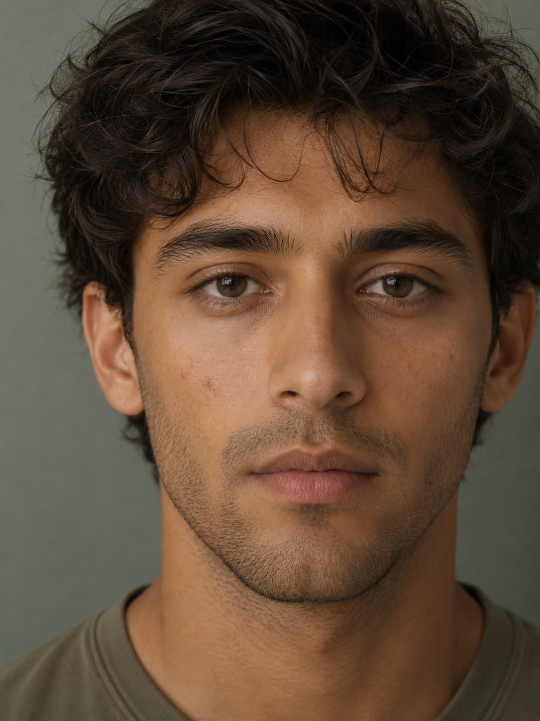 A face in calm, even light, skin left as it is